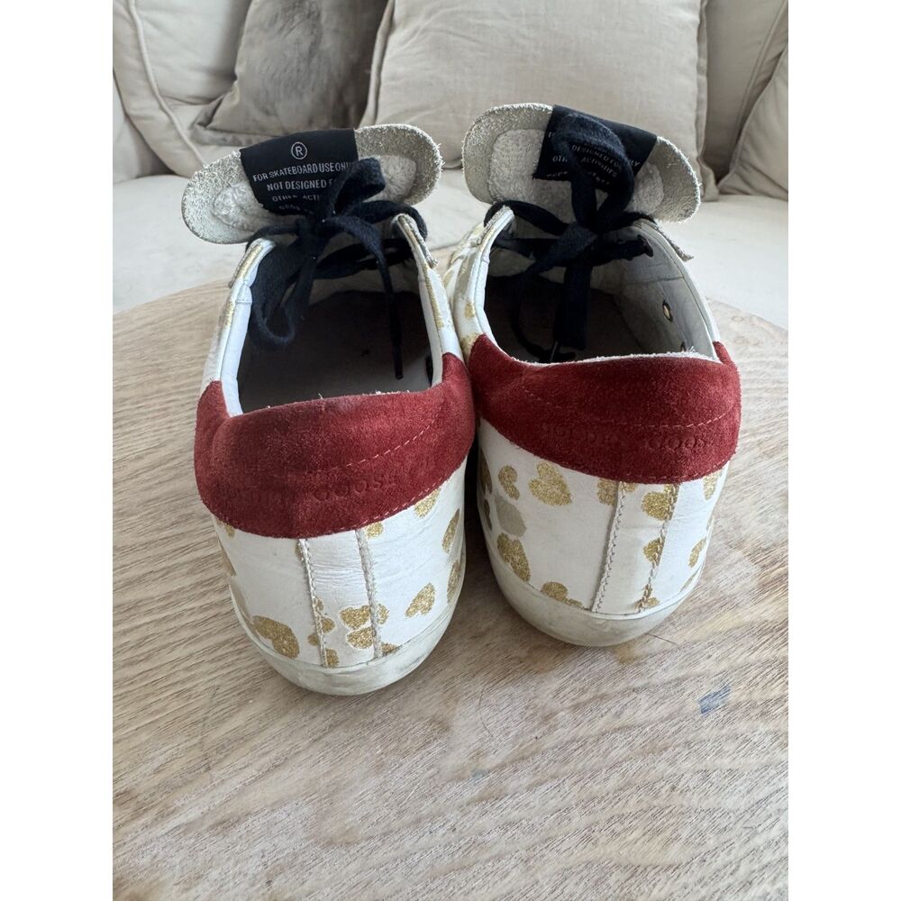 GOLDEN GOOSE Gold Glitter Hearts Burgundy Suede Heel Size 37 - Picture 6 of 10